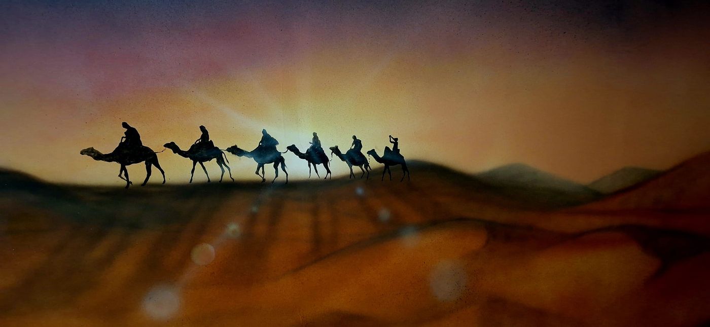 שיירת גמלים כחלק מפרויקט משחקיית MIDBAR במול זכרון